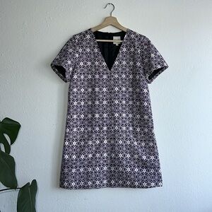 WHiT Anthropologie Purple Floral Print Shift Dress Sz. L